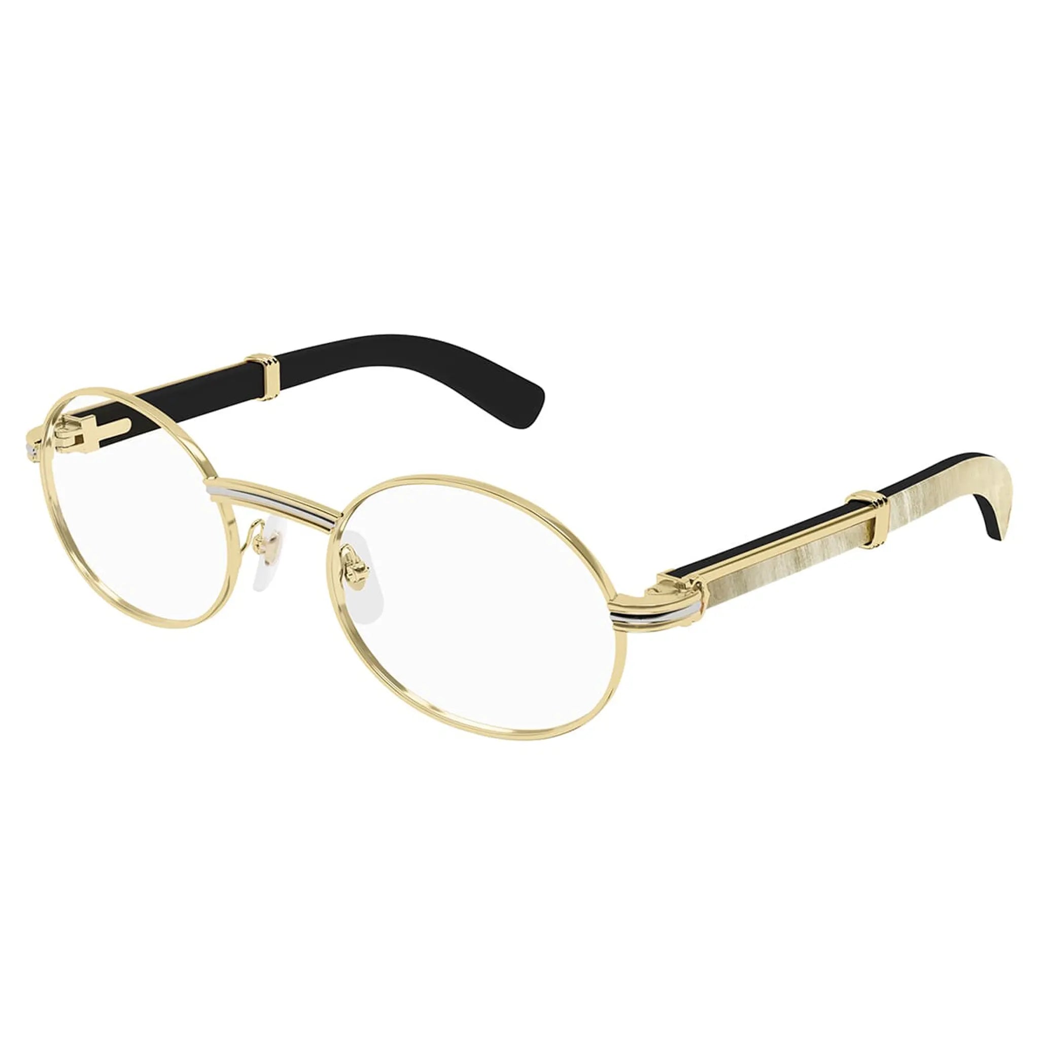 Front View of Cartier Eyewear Decor C De CT0464O-002 Buffalo Horn Gold White Sunglasses